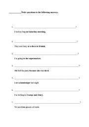 English worksheet: How to make questions to given answers