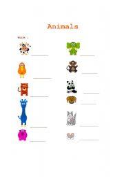 English worksheet:  Animals