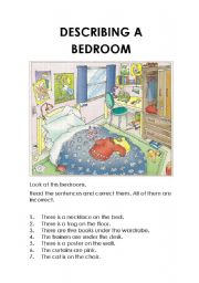 English Worksheet: Describing a bedroom