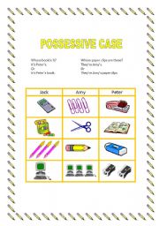 English Worksheet: possessive case /  objects