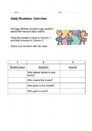 English worksheet: Daily Routines Interview