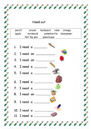 a &an fill in the blanks exercise