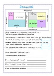 English Worksheet: GIVING DIRECTIONS