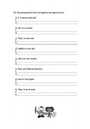 English worksheet: Interrogative and negative form of  verb to be