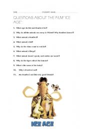 English Worksheet: Ice Age- Film Questions