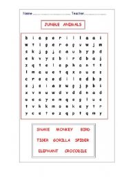 English Worksheet: Jungle animals - word searches