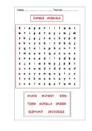 English worksheet: Jungle animals - word searches