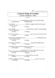 English Worksheet: Verbals: gerunds / infinitives / other