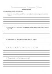 English worksheet: September 11th Questions and War Quotes