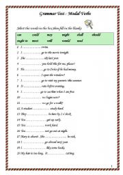 English Worksheet: Grammar Test 1: Modal Verbs