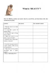 English worksheet: A survey on Beauty