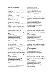 English Worksheet: Song: Gap fill: We are the world