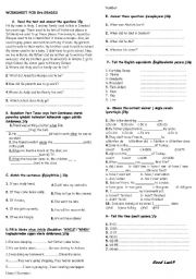 English Worksheet: reading text and various questions about various subjects
