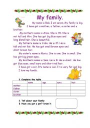 English Worksheet: My family