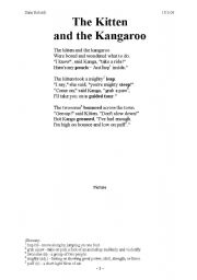 English Worksheet: The Kitten and the Kangaroo