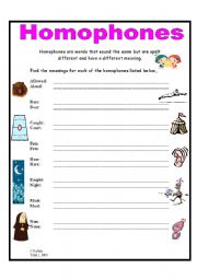 English Worksheet: Homophones