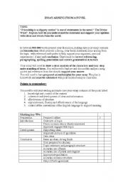 English Worksheet: essay on an issue arasing from novel