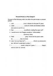 English worksheet: Present Perfect or Past