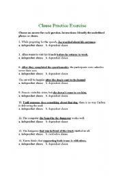 English Worksheet: Independent and Dependent Clause 