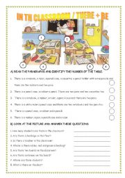 English Worksheet: IN THE CLASSROOM/ THERE + BE