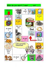 English Worksheet: Board Game: What do you want? I want ...and ....