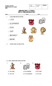 English Worksheet: TEST ON WILD ANIMALS AND PETS