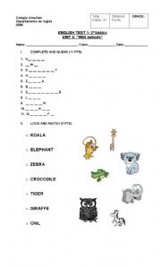 English Worksheet: test on wild animals 2n grade elementary school