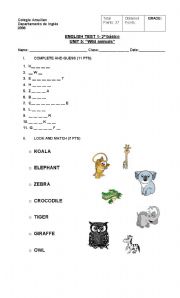 English worksheet: test on wild animals 2n grade elementary school