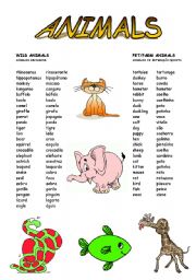 English Worksheet: Wild, pet and farm animals