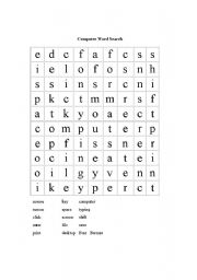 English Worksheet: computer terms word search