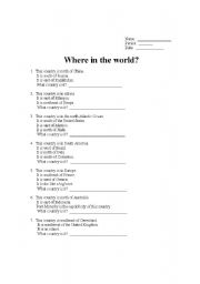 English worksheet: Where in the world?