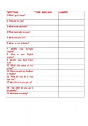 English worksheet: Personal questions and communication
