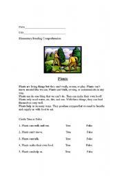 English Worksheet: Reading Comprehension: Plants