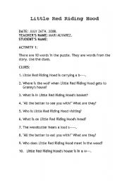 English worksheet: Riding Hood