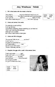 English Worksheet: Song Rehab - Amy Winehouse