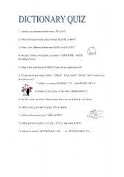 English Worksheet: dictionary quiz