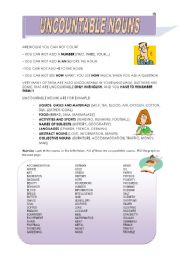 English Worksheet: Uncountable Nouns