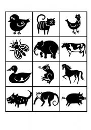 English Worksheet: Animal Bingo