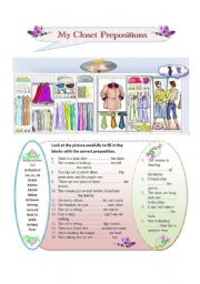 English Worksheet: My closet prepositions