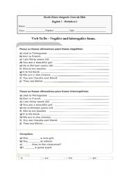 English Worksheet: Verb to be