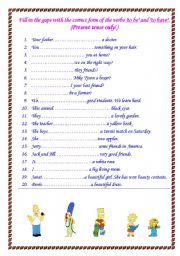 English Worksheet: Verb to Be & Verb to Have Worksheet