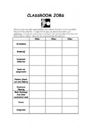 English Worksheet: Classroom Jobs