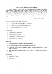 English Worksheet: Clinton pays respect to king Hassan