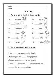 English Worksheet: a or an?