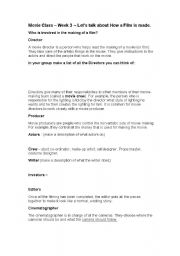 English worksheet: movie production process