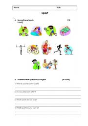 English worksheet: Sport