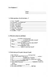 English Worksheet: Test for beginners