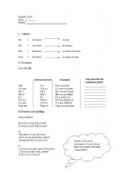 English worksheet: Verb to be and Spelling