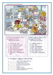 English Worksheet: Present Cont.Tense -Prepositions-There + is/are