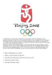 English worksheet: Beijing Olympics Exercise